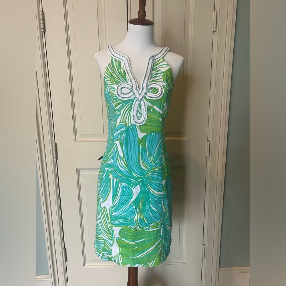 Lilly Pulitzer Tessa Shift Dress Green Sheen Fronds Place Size 0